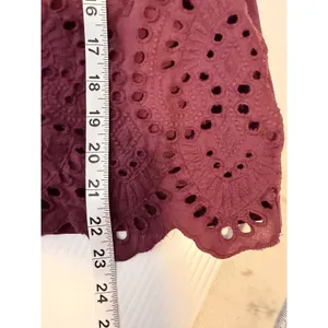 Porridge‎ Clothing Women Medium Purple burgundy Eyelet Scalloped Sleeve Boho Top thumbnail 6