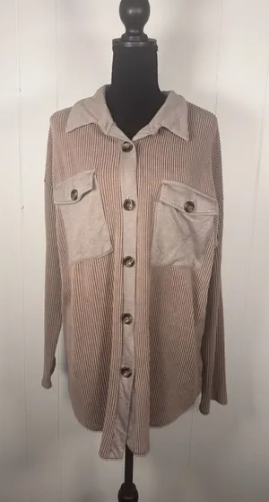 Reb. in J 220 Heather brown Ribbed Shirt Shacket‎ Size XL Lightweight thumbnail 1
