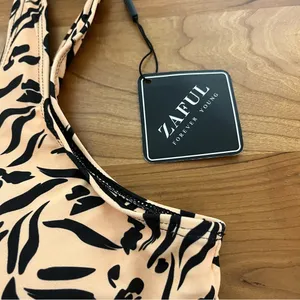 Zaful Animal Print Plunge Bikini‎ Top Tan Black Size 8 NEW thumbnail 2