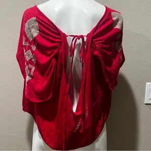 Free people tan embroidered open back blouse thumbnail 5