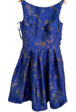 Allure Bridals Bridesmaids Navy Blue Brocade Fit Flare Pleated Dress Size‎ 14 thumbnail 1
