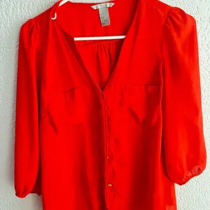 H&M Bright Red Button-Up Blouse – Size 8 thumbnail 1