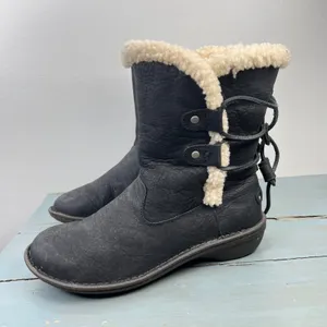 UGG Simmens Black Leather Shearling Lined Winter Boots 1007760 Womens 8 thumbnail 3