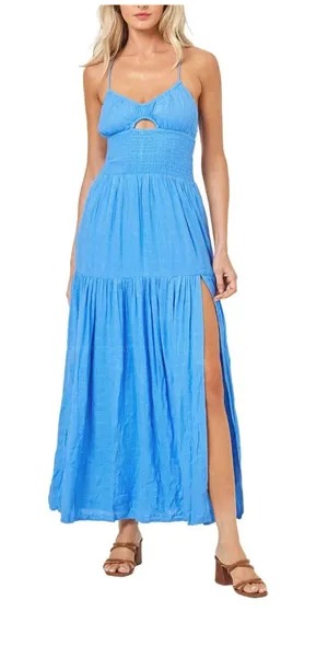 L*Space Calla Smocked Maxi Dress Medium Blue Boho Coastal Resort Beach Summer thumbnail 1