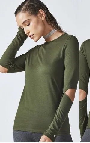 Fabletics Alexa Long Sleeve Tee, Dark Olive Size Medium thumbnail 1
