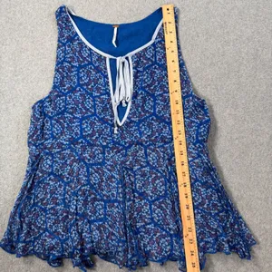 Free People Touch The Sky Printed Blue Tank Top Women's Small Sleeveless Flowy thumbnail 4