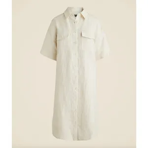 J.Crew Tall Utility Shirtdress Linen Natural Beige Relaxed Pockets Small NWT thumbnail 2