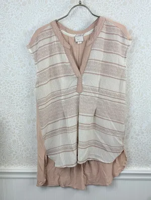 Postmark by Anthropologie Split Neck Pink Stripe Hi-Low Tank - Size - Medium thumbnail 7