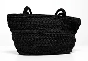 The Sak Black Crochet Shoulder Bag Woven Knit Tote Zip Top Boho Purse 90's Y2K thumbnail 1