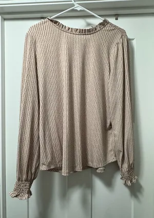 Adrianna Papell Beige Dot Ruffle Neck Long-Sleeve Blouse thumbnail 1