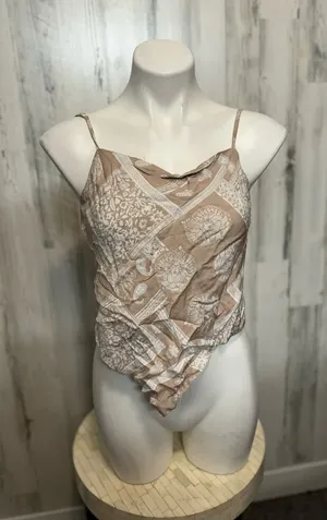 Cloud Ten Bandana Print Tie Back Cami Crop Top Womens S Tan Pointed Hem Handkerc thumbnail 1