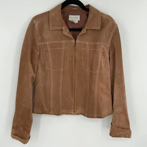 Live a Little Brown‎ Suede Moto Jacket Women's Size L Zip Front thumbnail 1