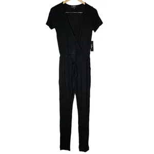 Lulus Sevannah Black Short Sleeve Surplice Jumpsuit 957LU Small thumbnail 3