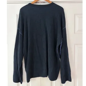 Free People Navy‎ Blue Cotton Blend Exposed Seam Oversized Sweater Large thumbnail 2