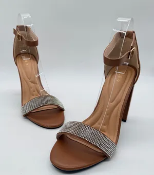 Womens Cognac Brown Rhinestone Ankle Strap Block Heel Sandals Size 9 Dressy thumbnail 1
