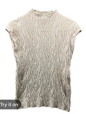 New With Tags Zara Beige Knit Textured Funnel Neck Top Sz M thumbnail 2