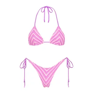 Triangl Swimwear Vinca Lotus Pink Stripe Terry Toweling Bikini Set Size Small thumbnail 2