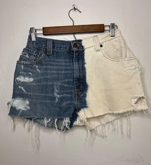 Vintage Levi’s Reworked Two Tone Distressed Denim Shorts thumbnail 1