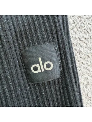 Alo Yoga Muse Ribbed Knit Jogger Sweatpants Black S Lounge Athleisure Cozy thumbnail 6