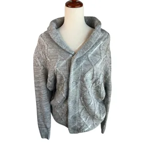 Park Slope New York Gray Cable Knit Shawl Collar Cardigan Size L thumbnail 4