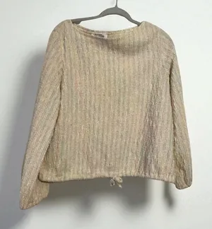 C'Mom vintage 1980s‎ cream and pastel striped sweater blouse thumbnail 1