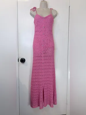 Taelynn Duchessa Pink Knit Maxi Dress Medium Lace Crochet Adjustable Straps NWT thumbnail 2