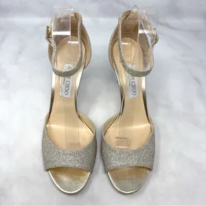 Jimmy Choo Annie 85 Glitter Ankle Strap Open Toe Mid Height Sandal Heels Formal thumbnail 5