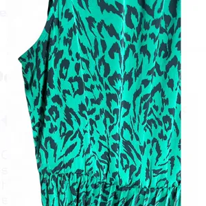 Banana Republic Midi Pleated Dress Green Satin Party Holiday Animal Print size M thumbnail 4