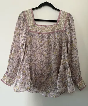 American Eagle Pink Floral Peasant Top Medium 100% Cotton Cottagecore thumbnail 1