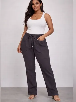 NWT ZARA Linen Blend Drawstring Pants in Charcoal‎ Grey size Small thumbnail 10