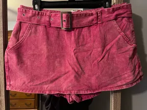 SheIn Pink Denim Buckle Mini Skort thumbnail 2