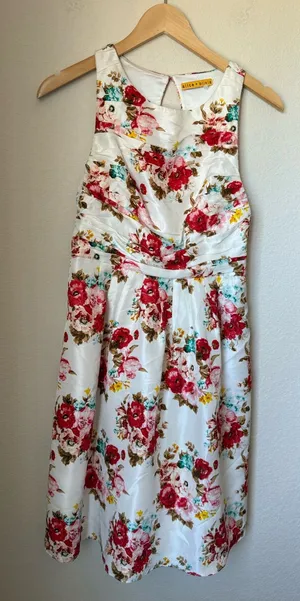 Alice + Olivia White Floral Print Crepe Pleated Sleeveless Mini Dress Size M thumbnail 1