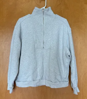 Everlane Quarter Zip Sweatshirt Women‎ XL Gray Organic Cotton French Terry thumbnail 1