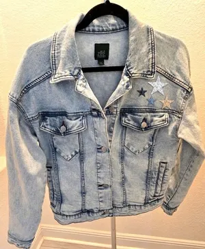 Wild Fable Beaded Star Clusters Jean Jacket Blue Acid Wash Trucker S-XS Womens thumbnail 1