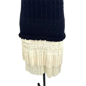 Anthropologie Current Air‎ Pleated Mini Dress Navy Blue Ivory White Size Large thumbnail 6