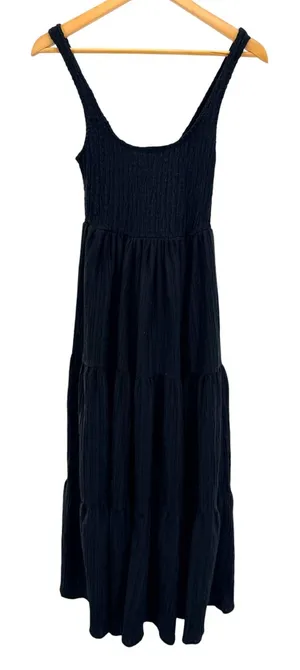 ASOS DESIGN Crinkle Black Smocked Tiered Midi Dress Scoop Neck Sleeveless Size 2 thumbnail 1