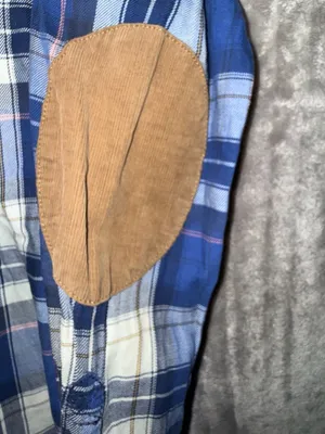 L.O.G.G. H&M Label of Graded Goods Blue Plaid Flannel Shirt with Elbow Patches thumbnail 7