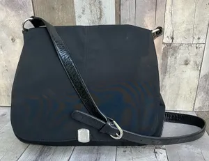 Lauren Ralph Lauren Messenger Bag Large Black Nylon Croc‎ Trim Good Crossbody thumbnail 1