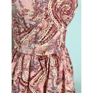 BOG Collective Paisley Print Tiered‎ Mini Dress Tie Shoulder Pink XS thumbnail 2