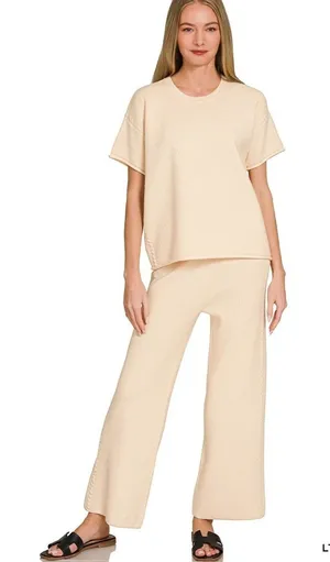 Zenana Viscose‎ Round Neck Top & Pants Set - Medium thumbnail 1