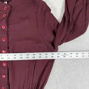 Rachel Pally Burgundy Ruffle Bell Sleeve Mini Dress XS Maroon Button Front‎ Boho thumbnail 4