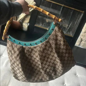 Gucci Bamboo Top Handle Handbag Canvas/ Teal Leather thumbnail 1