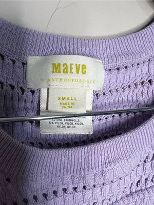 Maeve by Anthropologie Promenade Pointelle Purple Knit Ruffle Sweater Dress thumbnail 5