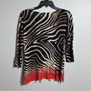 Lauren Ralph Lauren Women Zebra Striped 3/4 Sleeve‎ Top Sweater size Small. thumbnail 6