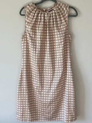 Manguun Collection Retro Dot Shift Silky Dress Size US 6 UK 38 Peach Color thumbnail 2