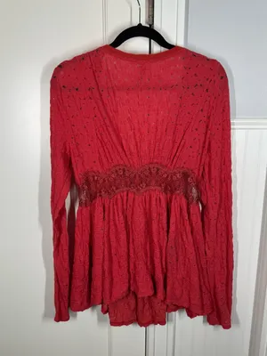 Y2k Free People Red Snap‎ Front Lace Long Sleeve Size medium Victorian feminine thumbnail 4