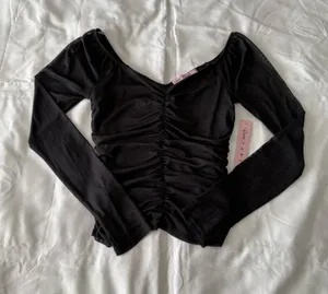 Crave fame Black Ruched Mesh Long Sleeve Top thumbnail 1