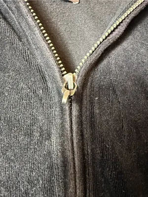 Juicy Couture Y2k black‎ Velour Zip Hoodie Rhinestone Pocket Trim Size S thumbnail 9