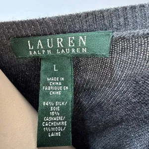 Lauren‎ Ralph Lauren Womens Silk Cashmere Paisley Sweater Size L Gray Purple thumbnail 6