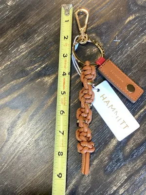 Hammitt Tan Braided Leather Keyring Bag Charm with Gold Hardware and Red Accent thumbnail 4